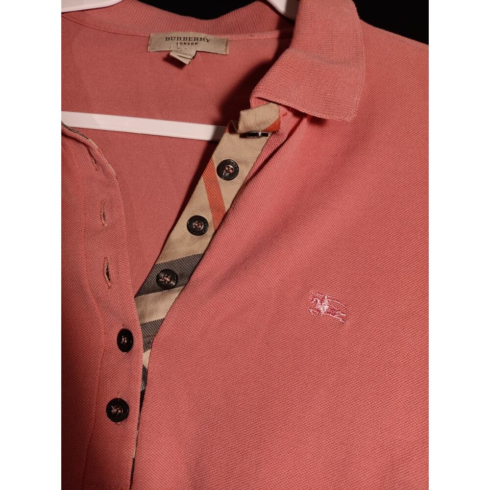 Burberry London Coral Pink Polo Shirt Medium Classic Nova Check Y2K VTG Designer - Picture 3 of 7